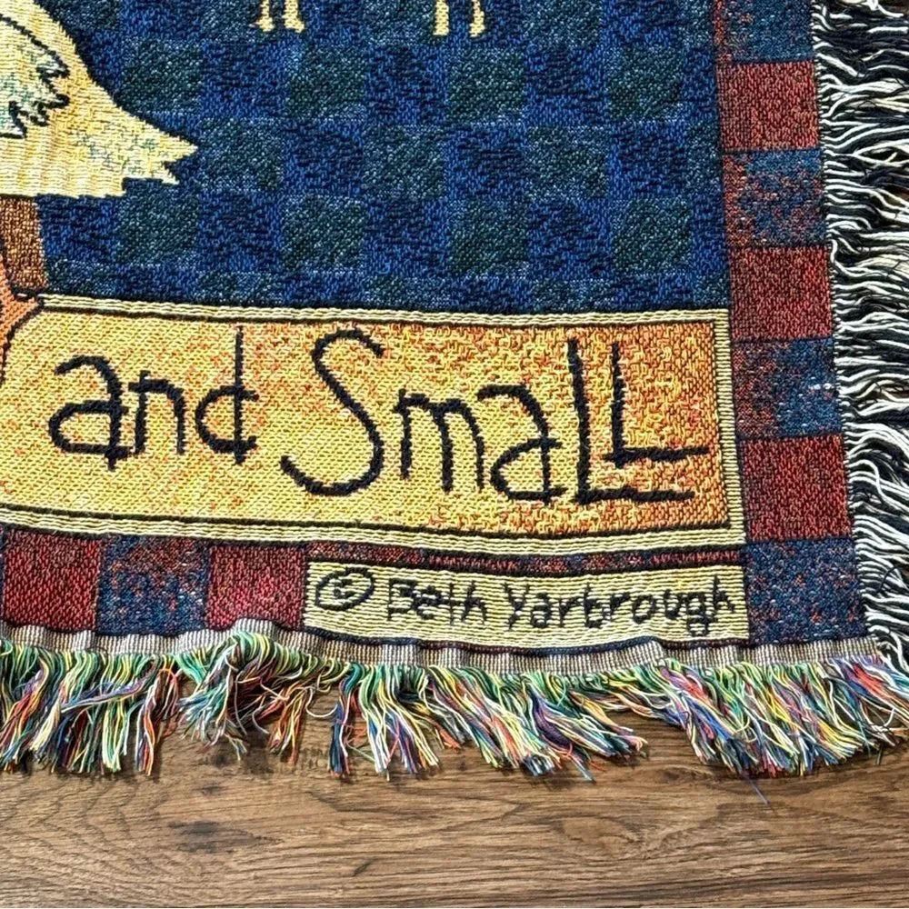 Vintage The Rug Barn Beth Yarbrough Woven Tapestry Blanket Bless Us All